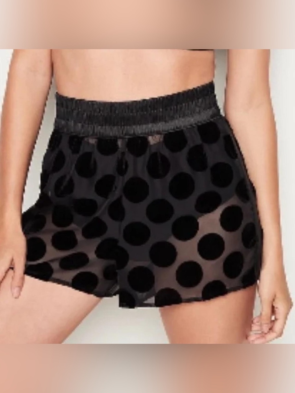 2019 Victoria's Secret Black Sheer Polka Dot Lounge Shorts
